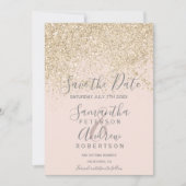 lichte gouden glitter blush red de date bruiloft save the date (Voorkant)