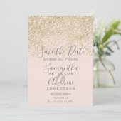 lichte gouden glitter blush red de date bruiloft save the date (Staand voorkant)