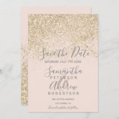 lichte gouden glitter blush red de date bruiloft save the date (Voorkant / Achterkant)