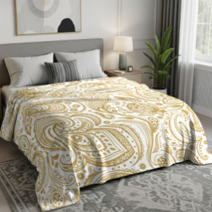 Lichte gouden vintage bloemmotief paisley patroon fleece deken