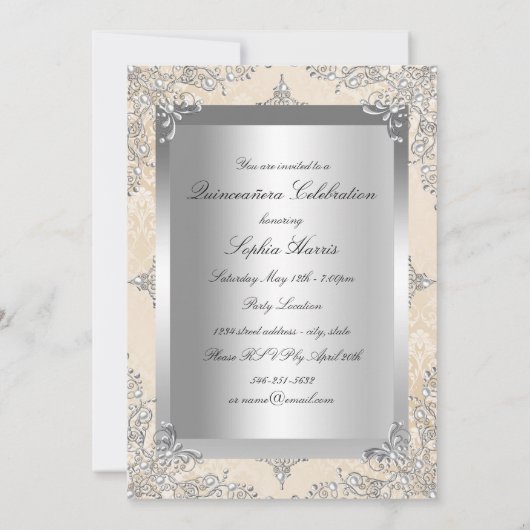 Lichte goudparelen Glamor Quinceanera Kaart (Achterkant)