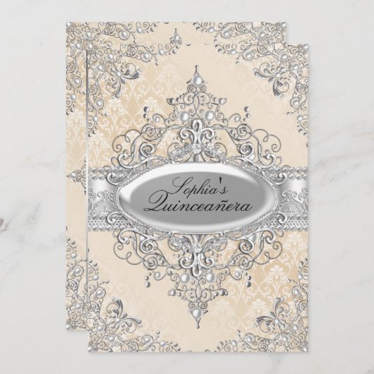 Lichte goudparelen  Glamor Quinceanera Kaart (Voorkant / Achterkant)