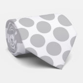Lichte grijze polka stippen op witte maatwerk stro stropdas (Opgerold)