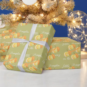 Lichte groene aquarel Kleine Pompoen op komst Naam Cadeaupapier