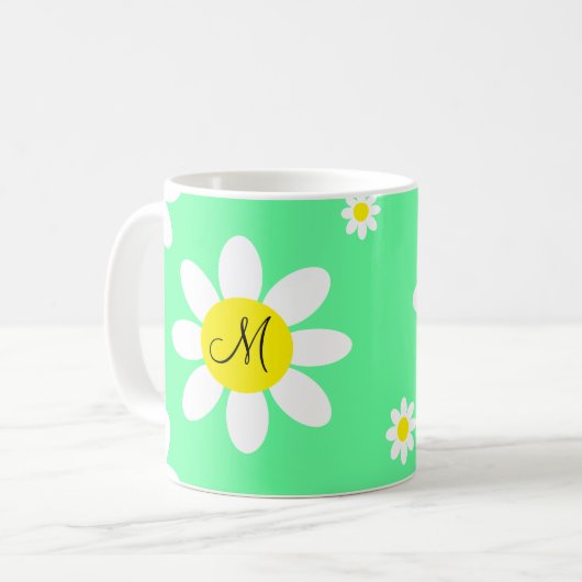 Lichte groene en witte Floral Aangepaste Initialen Koffiemok (Voorkant links)