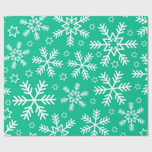 Lichte groene en witte kerstsnowflakes cadeaupapier (Vlak)