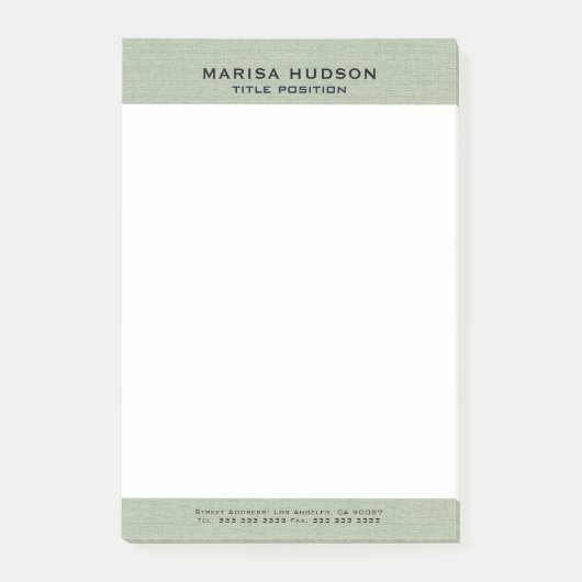 Lichte groene linnen stof textuur post-it® notes (Voorkant)