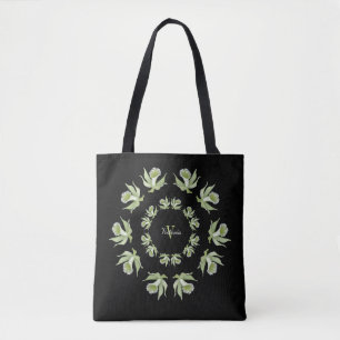 Lichte groene orchideeën op zwart schouderblad Ta Tote Bag