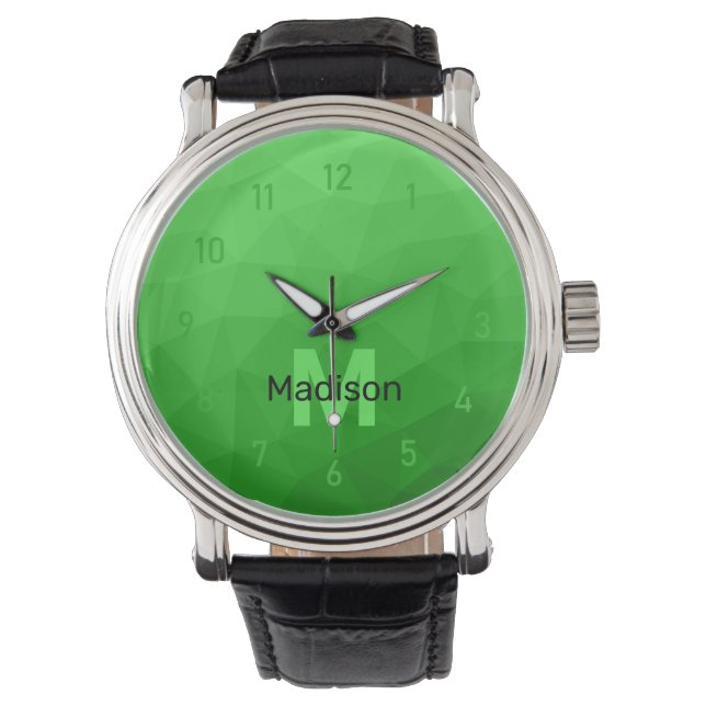 Lichte groene verloop geometrie mesh patroon Monog Horloge (Voorkant)
