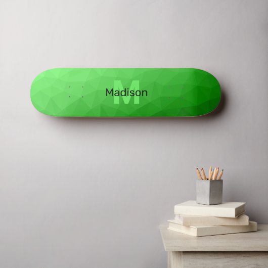 Lichte groene verloop geometrie mesh patroon Monog Persoonlijk Skateboard (Muurkunst (Horizontaal))