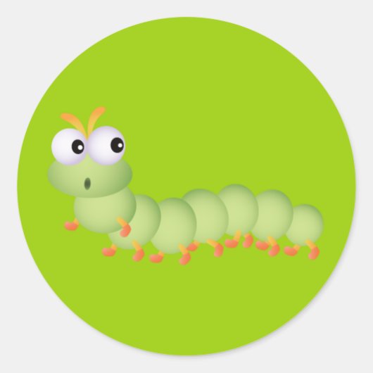 LICHTE GROENE WORM FUNNY CARTOON VERDREVEN RONDE STICKER (Voorkant)