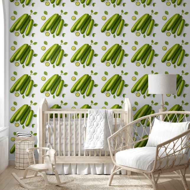 Lichte Groente Komkommer Bloemmotief Behang (Kinderen)