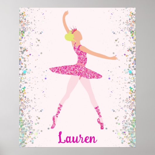 Lichte haarroze glitter dress ballerina kroon poster (Voorkant)