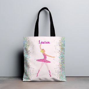 Lichte haarroze glitter dress ballerina kroon tote bag