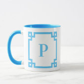 Lichte Hemelblauwe Griekse Sleutelrand Monogram Mok (Links)