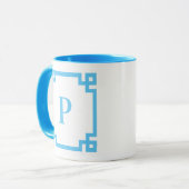 Lichte Hemelblauwe Griekse Sleutelrand Monogram Mok (Voorkant links)