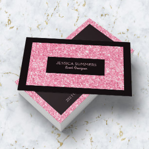 Lichte hete roze glitterprint zwarte accent zakeli visitekaartje
