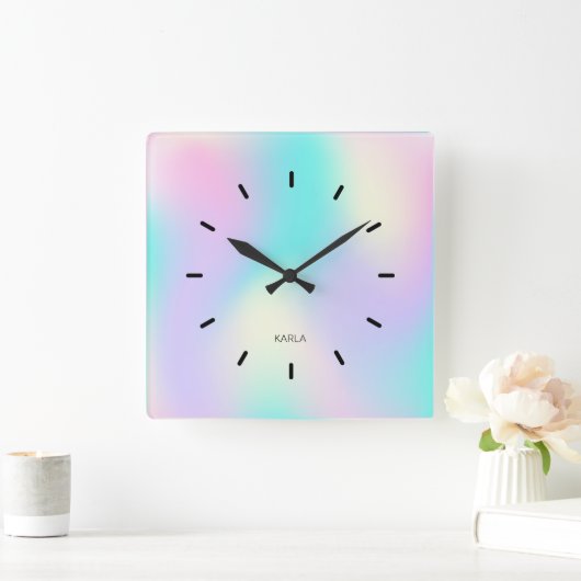 Lichte holografische achtergrond vierkante klok (Huis)
