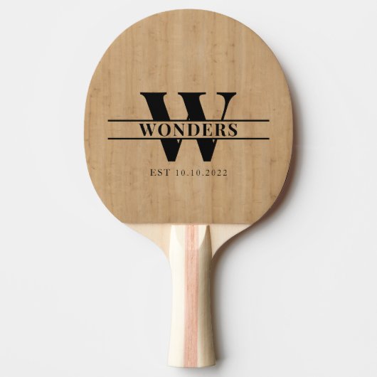 Lichte houtnerf op maat gemonogrammeerd tafeltennisbatje (Voorkant)