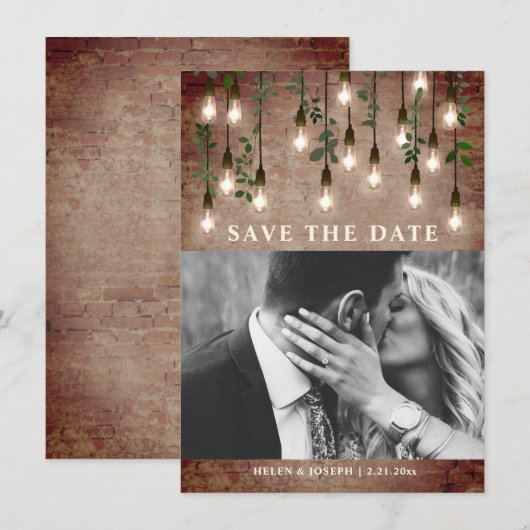 lichte industriële brick botanische bruiloft save the date (Voorkant / Achterkant)