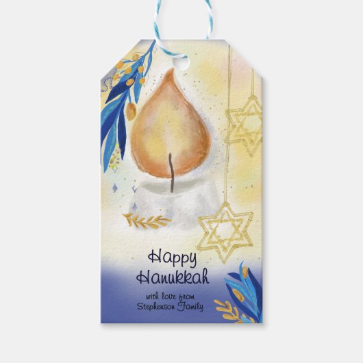 Lichte kaarsen Waterverf Chanoeka Gift Label Cadeaulabel (Voorkant)