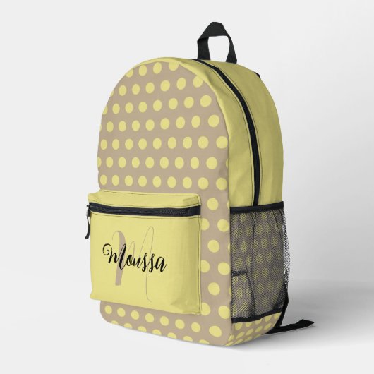 Lichte Kaki Kleur - Initiaal Letter Naam Monogram Bedrukte Rugzak (Achterkant Hoek Rechts)