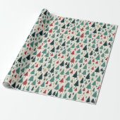 Lichte Kerstbomen Bos Kerstmis Patroon Geschenk Cadeaupapier (Uitgerold)