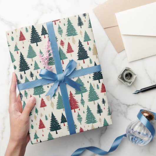 Lichte Kerstbomen Bos Xmas Patroon Gift Cadeaupapier (Geschenken)