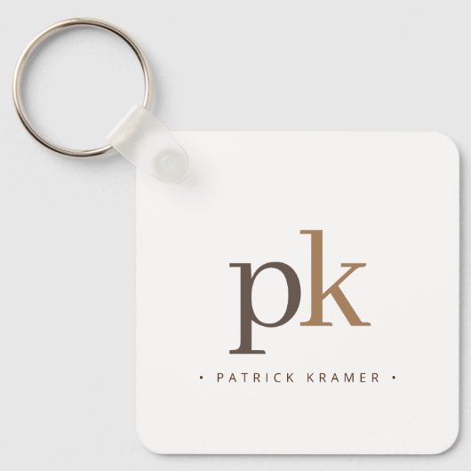 Lichte Khaki Brown minimalistisch monogram Sleutelhanger (Voorkant)