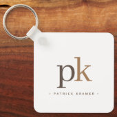 Lichte Khaki Brown minimalistisch monogram Sleutelhanger (Voorkant)