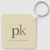 Lichte Khaki Brown minimalistisch monogram Sleutelhanger (Achterkant)
