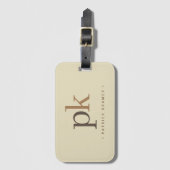 Lichte Khaki Twee Tons Minimalistische Monogram Bagagelabel (Voorkant (verticaal))