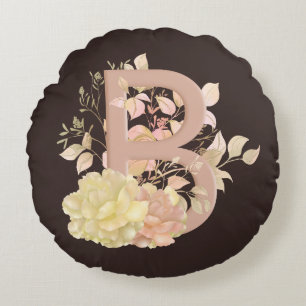 lichte kleur beige roze Rozen letter B Rond Kussen