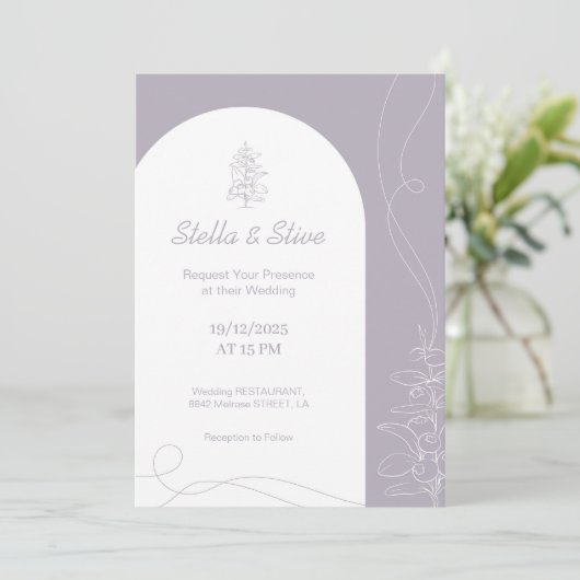 Lichte Kleur hand getrokken minimale bruiloft Kaart (Staand voorkant)