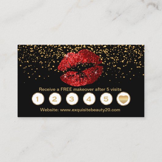 Lichte kleur met Gold Confetti en rode lips Visitekaartje (Achterkant)