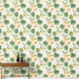 Lichte kleur Tropische bloemen behang