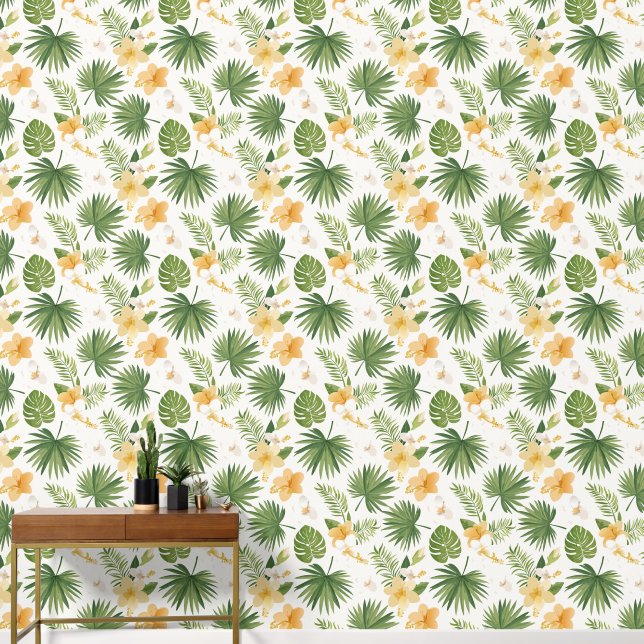 Lichte kleur Tropische bloemen behang (Hal)