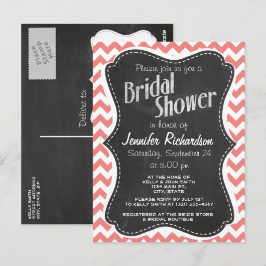 Lichte koraal Chevron strepen; krijtbord look Briefkaart (Voorkant / Achterkant)