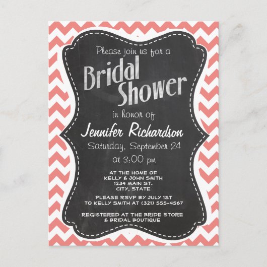 Lichte koraal Chevron strepen; krijtbord look Briefkaart (Voorkant)