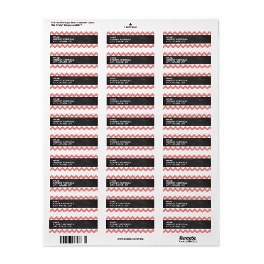 Lichte koraal Chevron strepen; krijtbord look Etiket (Full Sheet)