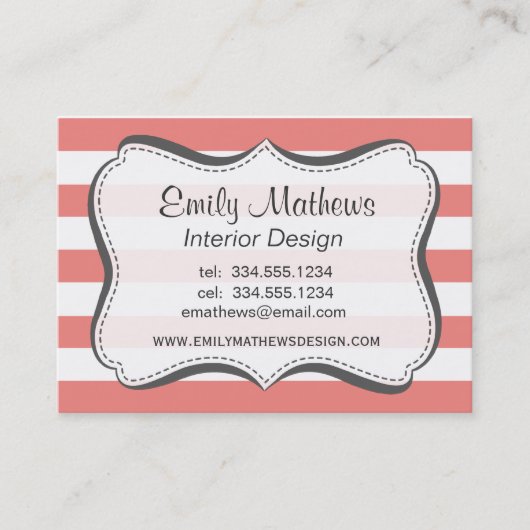 Lichte koraal horizontale strepen visitekaartje (Voorkant)