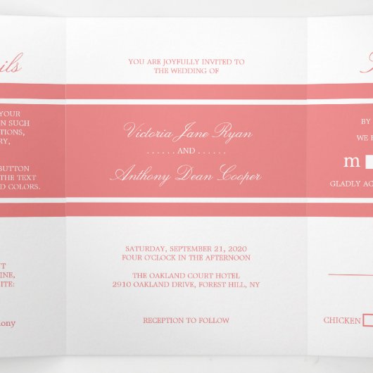 Lichte koraal moderne bruiloft suite drieluik uitnodiging (Binnenkant midden)