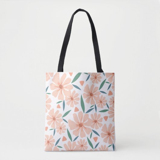 Lichte Koraal Roze Bloemen Canvas tas (Voorkant)