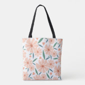Lichte Koraal Roze Bloemen Canvas tas (Achterkant)