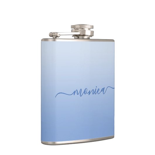 Lichte Korenbloem Blauw Gradiënt Elegante Handteke Heupfles (Rechts)