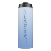 Lichte Korenbloem Blauw Gradiënt Elegante Handteke Thermosbeker (Voorkant)