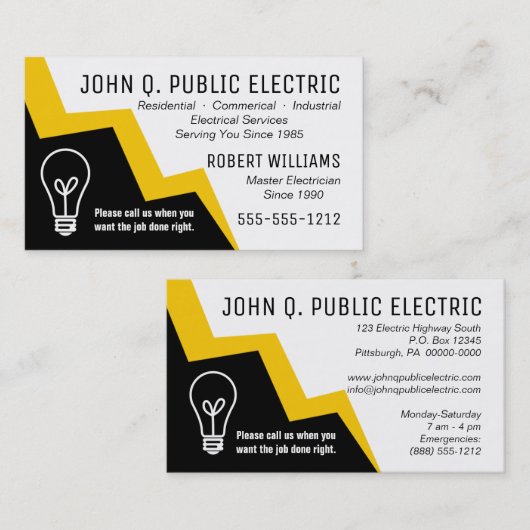 Lichte lamp met bliksem Elektrisch Elektrisch Elek Visitekaartje (Voorkant / Achterkant)
