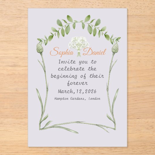 Lichte lavendel acryl bruiloft uitnodiging (Voorkant)