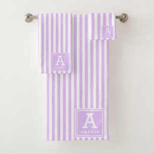 Lichte lavendel cabana strepen gemerkt initialen bad handdoek
