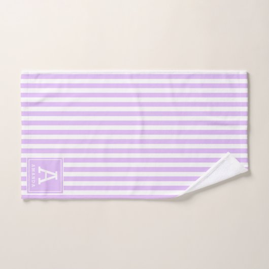 Lichte lavendel cabana strepen gemonogrammeerde in bad handdoek (Handdoek)